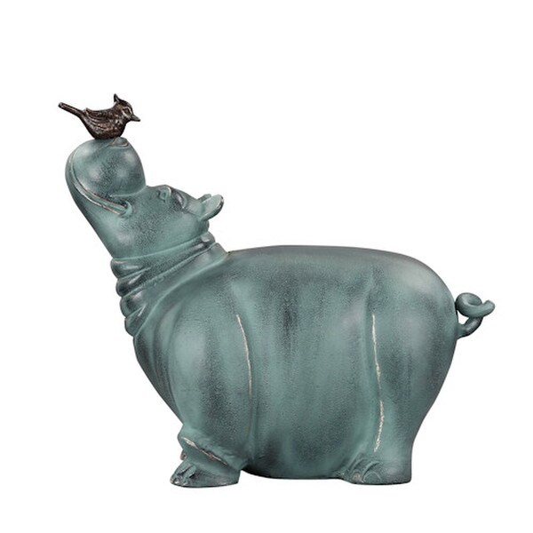 Hippo with Bird Statue Crafted with lightweight and durable aluminum